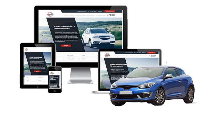 Ankaufseite mobil – Autoankauf München mit rotem PKW